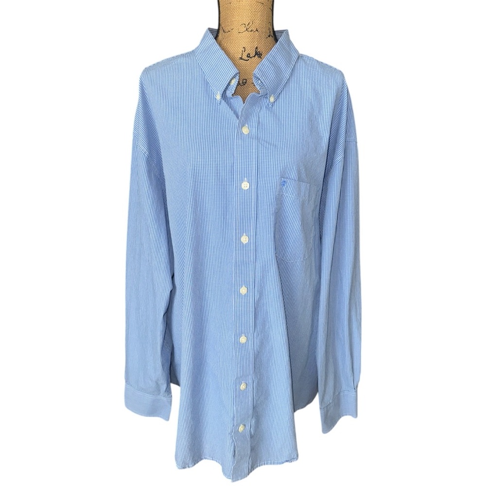 Izod Men’s Blue and White Gingham Button Down Long Sleeve Dress Shirt Size 3XL